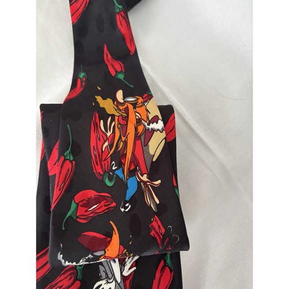 LOONEY TUNES MANIA - Vtg 90s Hot Chili Pepper Bugs Bunny Taz Black Neck Tie - Picture 4 of 5